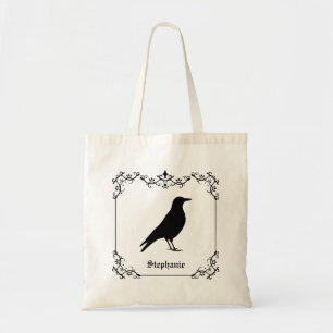 Crow Bird Silhouette And Decorative Swirls Tote Bag