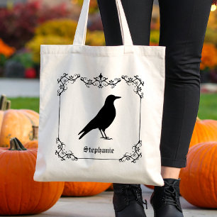 Crow Bird Silhouette And Decorative Swirls Tote Bag