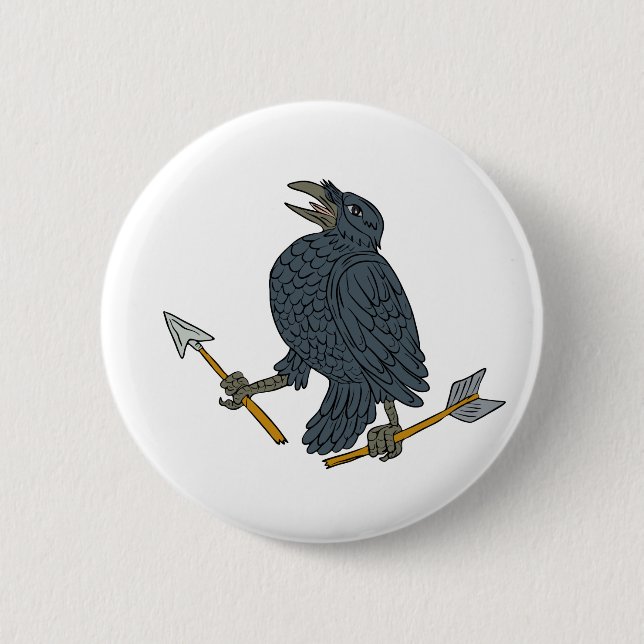 Crow Clutching Broken Arrow Drawing 6 Cm Round Badge (Front)
