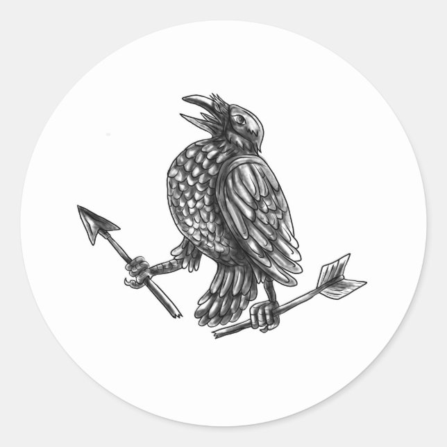 Crow Clutching Broken Arrow Tattoo Classic Round Sticker (Front)