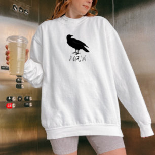 Crow Drawing and Naw Silhouette in Black Sweatshirt