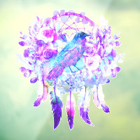 Crow Dreamcatcher Blue Purple Floral