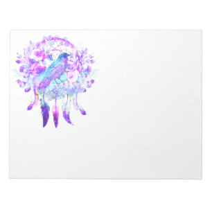 Crow Dreamcatcher Blue Purple Floral Notepad