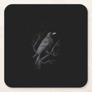 Crow, F-Caw-F Funny Bird Moon Gothic Adult Humour  Square Paper Coaster