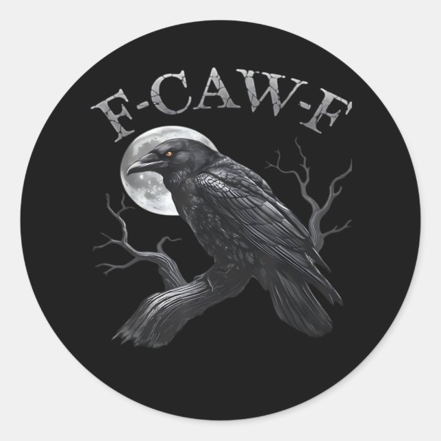 Crow F-Caw-F Funny Bird Moon Retro Classic Classic Round Sticker (Front)