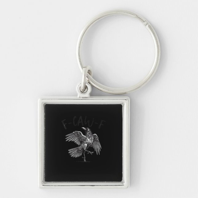 Crow, F-Caw-F Funny Bird Retro Graphic Key Ring (Front)