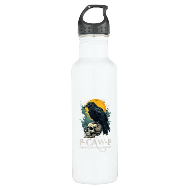 Crow F-Caw-F Funny Skull Moon Design 710 Ml Water Bottle (Front)