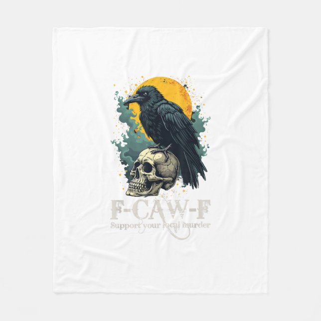 Crow F-Caw-F Funny Skull Moon Design Fleece Blanket (Front)