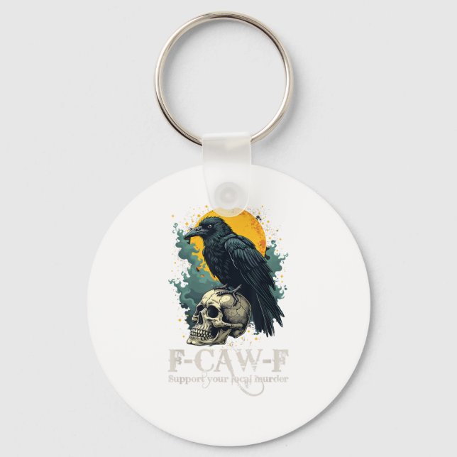 Crow F-Caw-F Funny Skull Moon Design Key Ring (Front)