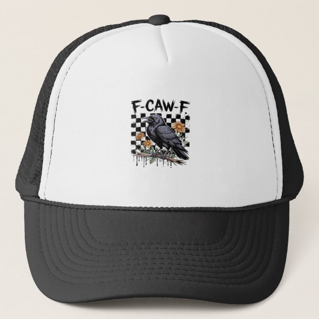 Crow Flowral, F-Caw-F Funny Bird FCAWF Moon Gothic Trucker Hat (Front)