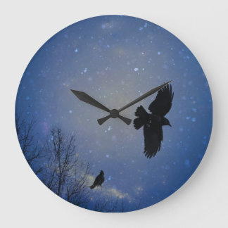 Crow Fly In The Moody Sky Large Clock