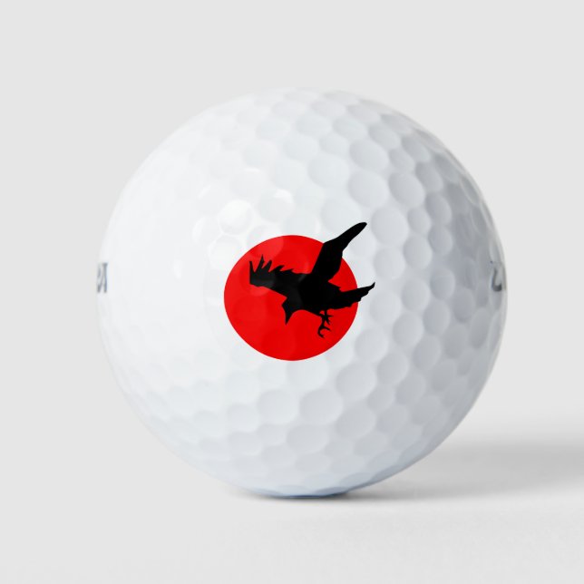 Crow Flying Silhouette Raven Flight Wing Sun Golf Balls (Front)