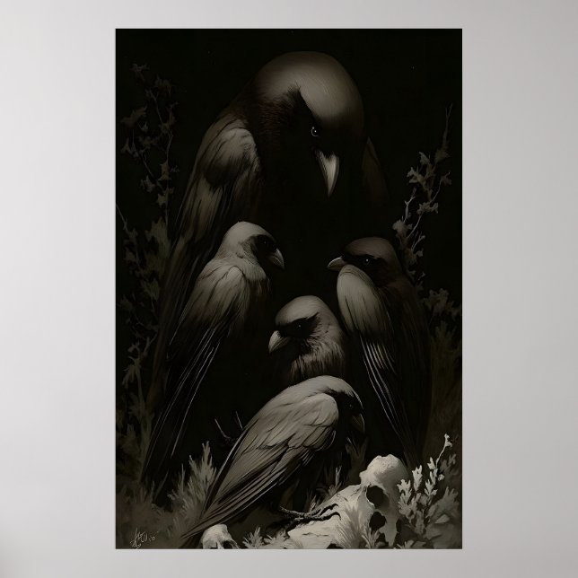 Crow Gathering Print Dark Academia, Gothic Wall (Front)