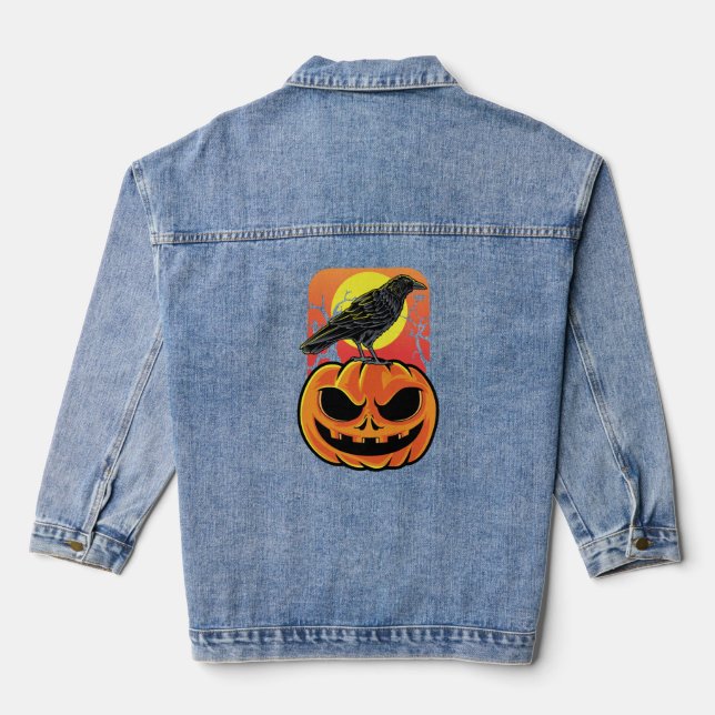 Crow Halloween Bird Watcher Gift Denim Jacket (Back)