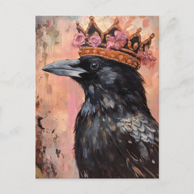 Crow in a Crown Pink Background Postcard (Front)