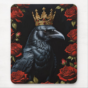 Crow in A Gold Crown Ruby Red Roses Mouse Pad