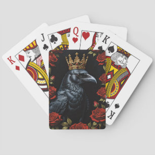 Crow in A Gold Crown Ruby Red Roses Playing Cards