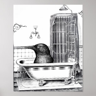 Crow in Vintage Bath Tub Poster