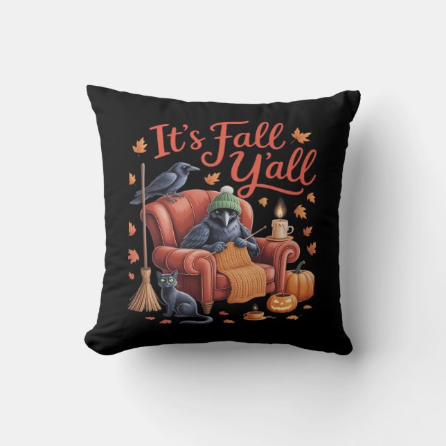 Crow It’s Fall Y’all Pumpkins Fall Autumn Hallowee Cushion (Front)