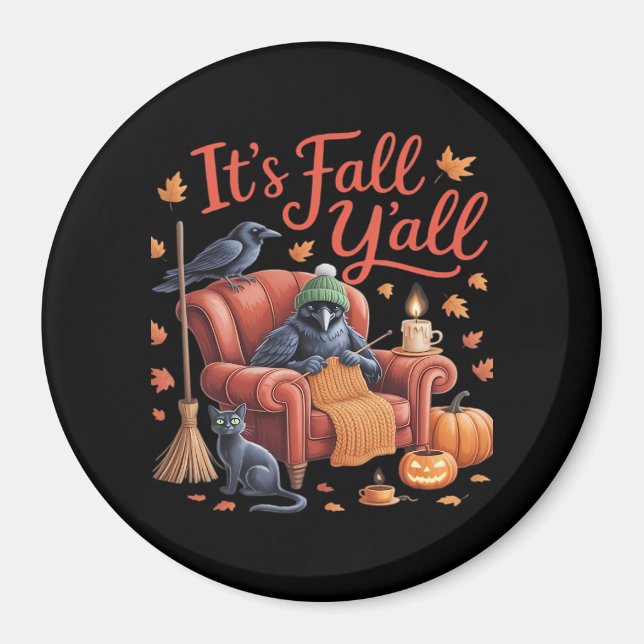 Crow It’s Fall Y’all Pumpkins Fall Autumn Hallowee Magnet (Front)