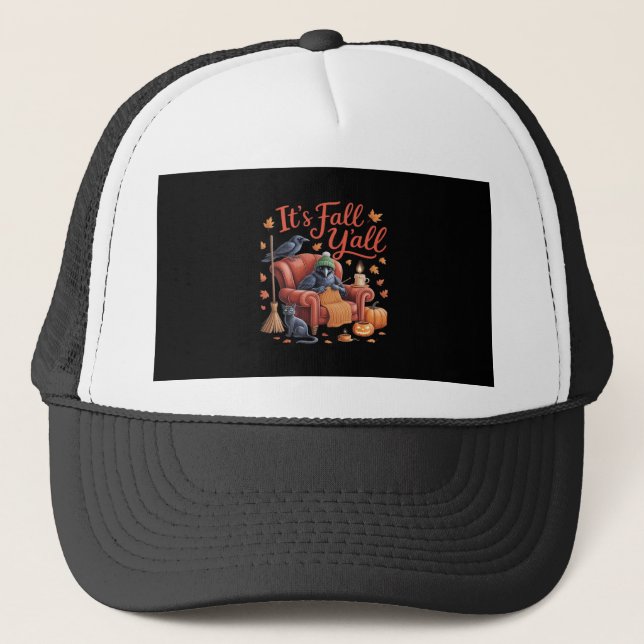 Crow It’s Fall Y’all Pumpkins Fall Autumn Hallowee Trucker Hat (Front)