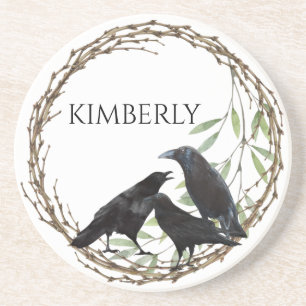 Crow love birds drink coaster