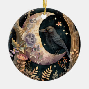 Crow Moon Ceramic Tree Decoration