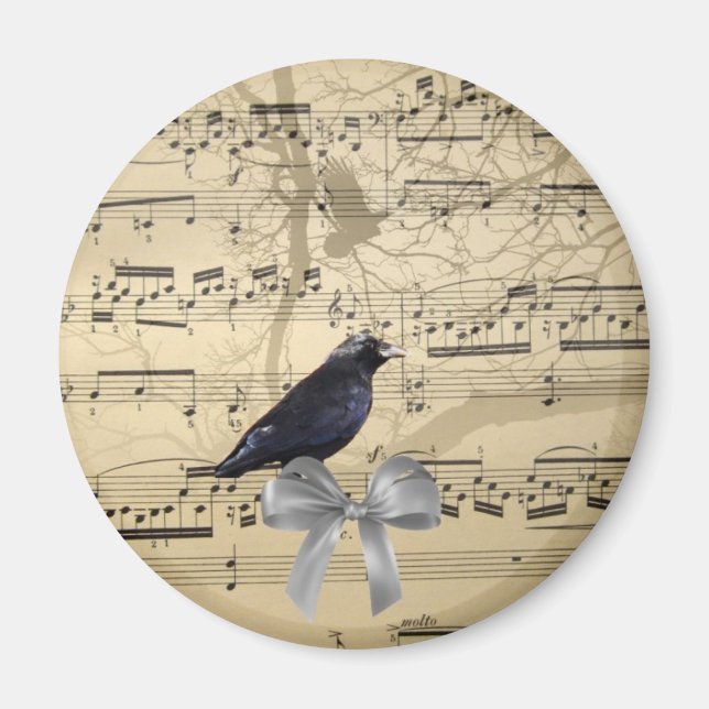 Crow on a music sheet magnet (Front)