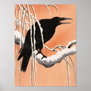 Crow on a Snow Covered Branch by Ohara Koson Poster