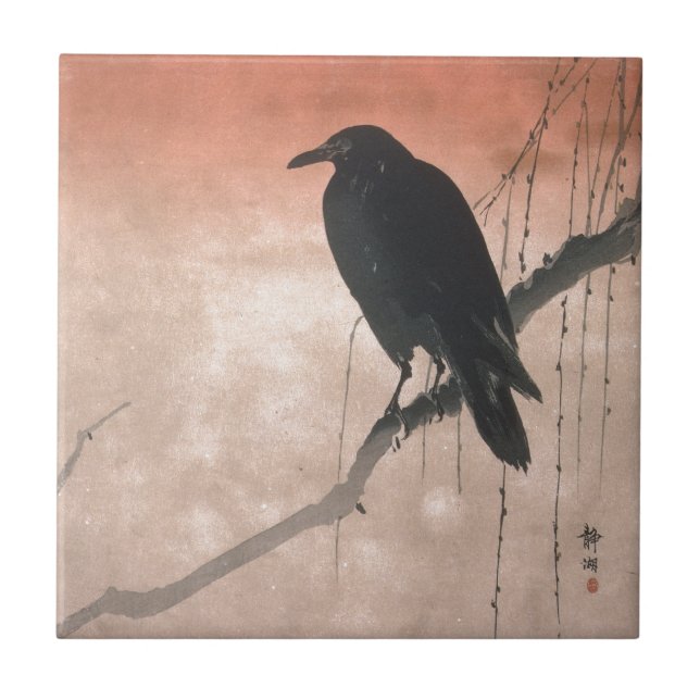 Crow on a Willow Branch Tile (Front)
