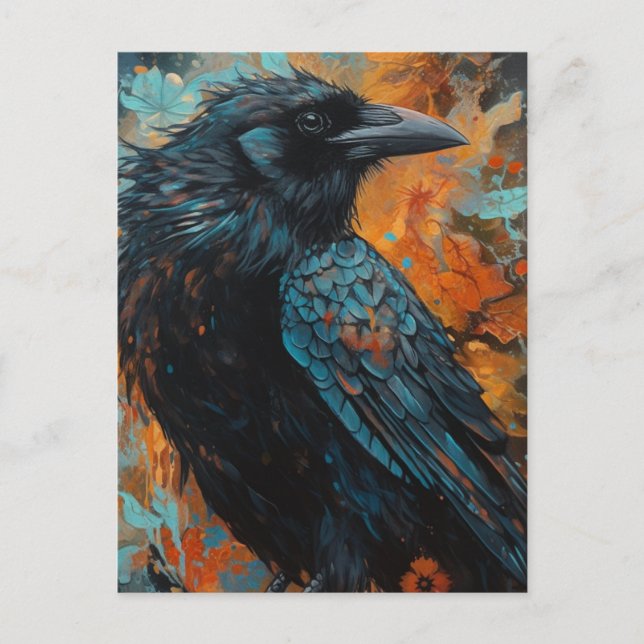 Crow on Blue and Orange Background Postcard (Front)