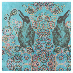 crow on blue fabric