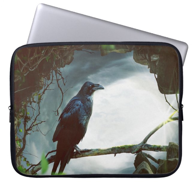 Crow on Branch Laptop Sleeve (Front)