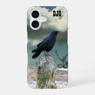 Crow on Driftwood  your initials iPhone 16 Case