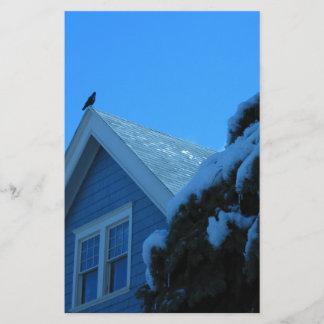 Crow on Roof in Winter Stationery