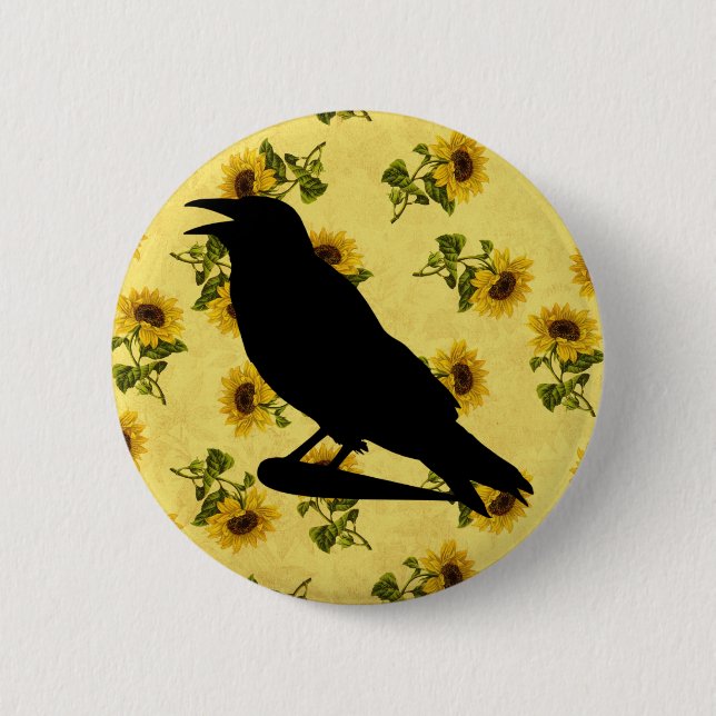 Crow on Sunflowers 6 Cm Round Badge (Front)