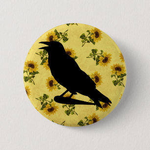 Crow on Sunflowers 6 Cm Round Badge