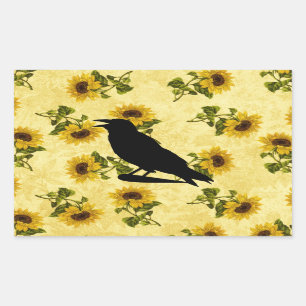 Crow on Sunflowers Rectangular Sticker