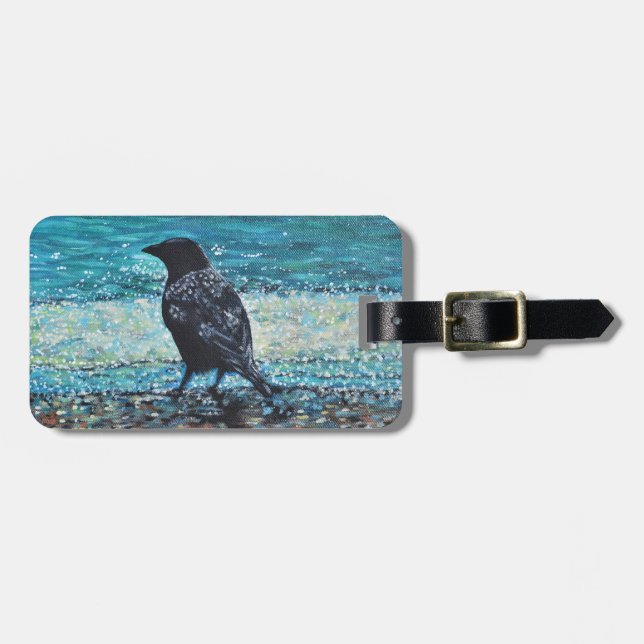 Crow on the Beach Painting Luggage Tag (Front Horizontal)