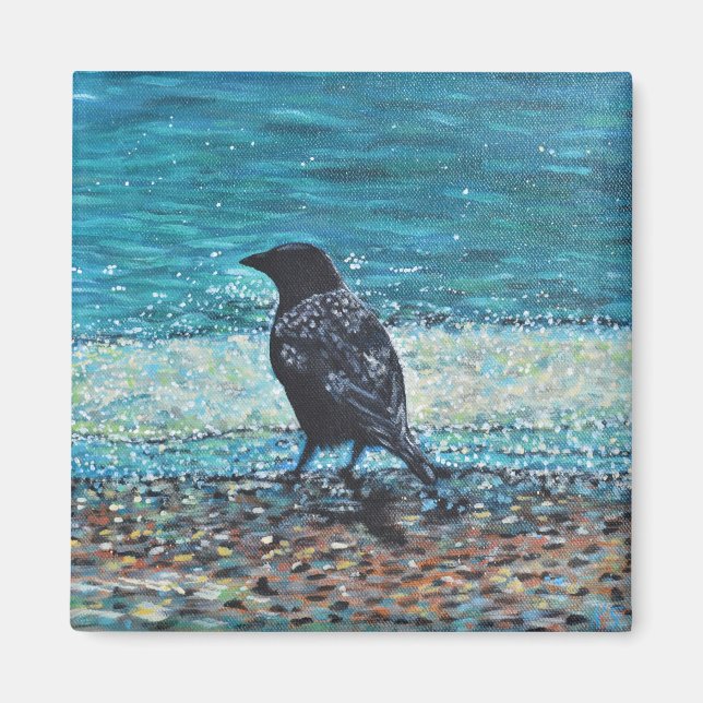 Crow on the Beach Painting Magnet (Front)