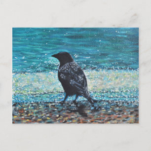 Crow on the Beach Painting Postcard
