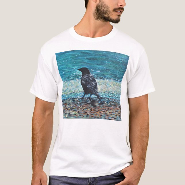 Crow on the Beach Painting T-Shirt (Front)
