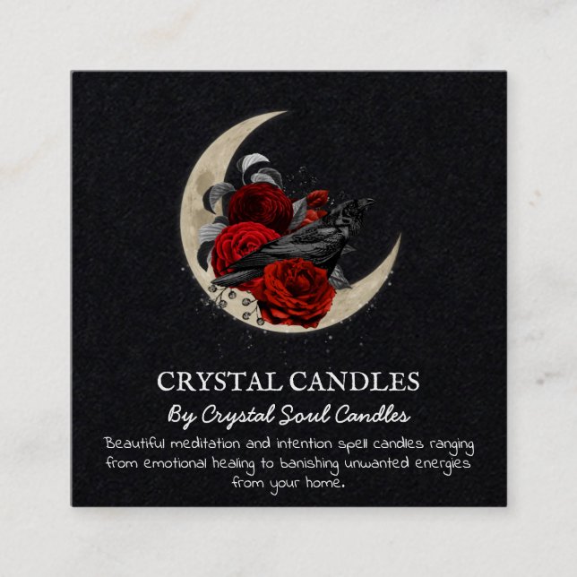 Crow On The Moon Spell Candle Square Business Card (Front)
