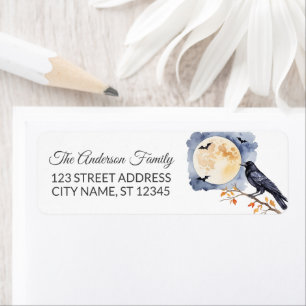 Crow on Tree with Moon Halloween Return Address 
