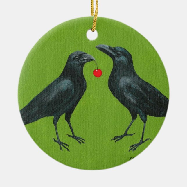 crow pair w/cherry ornament (Front)