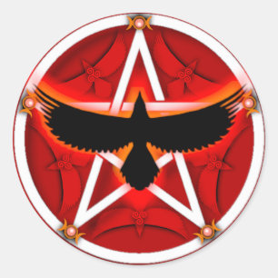 Crow Pentacle - Red Classic Round Sticker