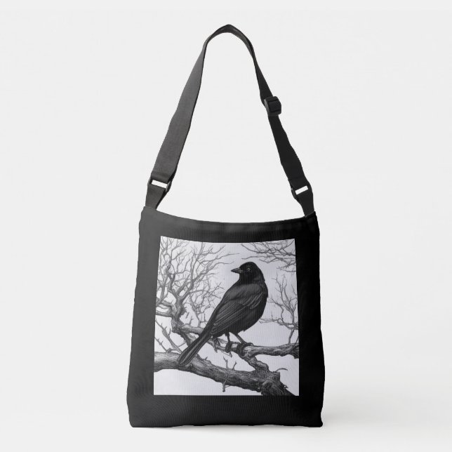 Crow Perched on Bare Winter Branches Crossbody Bag (Front)