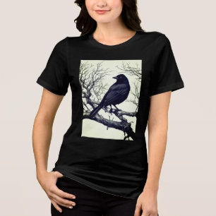 Crow Perched on Bare Winter Branches Tri-Blend Shirt