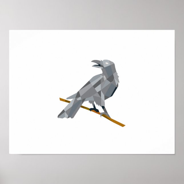Crow Perching Looking Back Low Polygon Poster (Front)