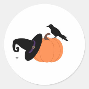 Crow & Pumpkin Classic Round Sticker